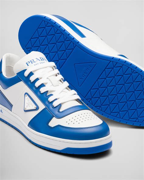 prada sneakers white and blue|Prada canvas and leather sneaker.